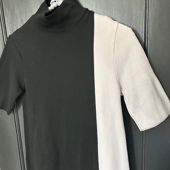 Zara Knit Colorblock Mock Neck Mini Dress - Black & Lavender - Mod 60s Style - Picture 3 of 9